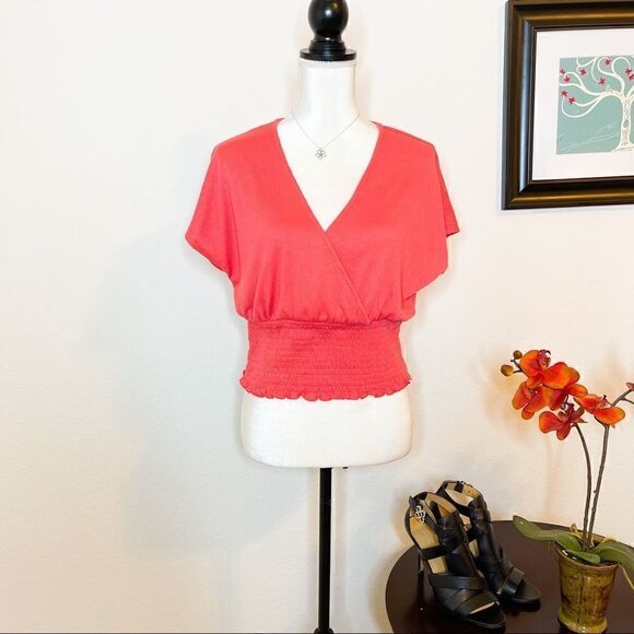 🍋 Bar III • NWT Smocked-Waist Surplice V-Neck Top - Picture 1 of 12